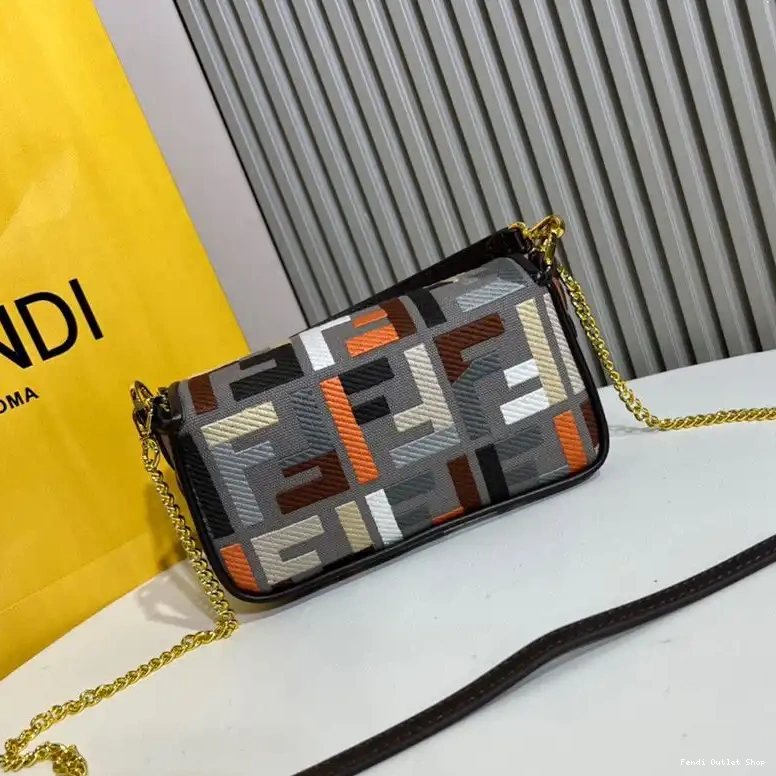 Cheap Baguette Grey Motif FF Canvas In Multi Mini Fendi Bag 0406 HOT SALE
